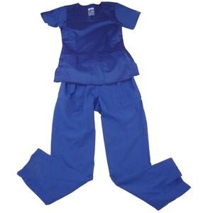 WonderWink PRO Renew Scrub Set Womens XXS Top XS Pants Royal Blue V-Neck Cargo